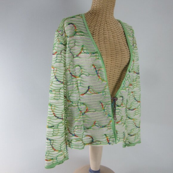 Canvasbacks Womens Large Green Multicolor Stripe Embroidered Knit Cardigan Boho - Picture 5 of 14